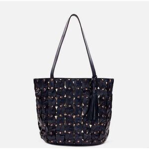 Patricia Nash Women's Twisted Braid Mizzana 100% Leather Navy Blue Tote Purse